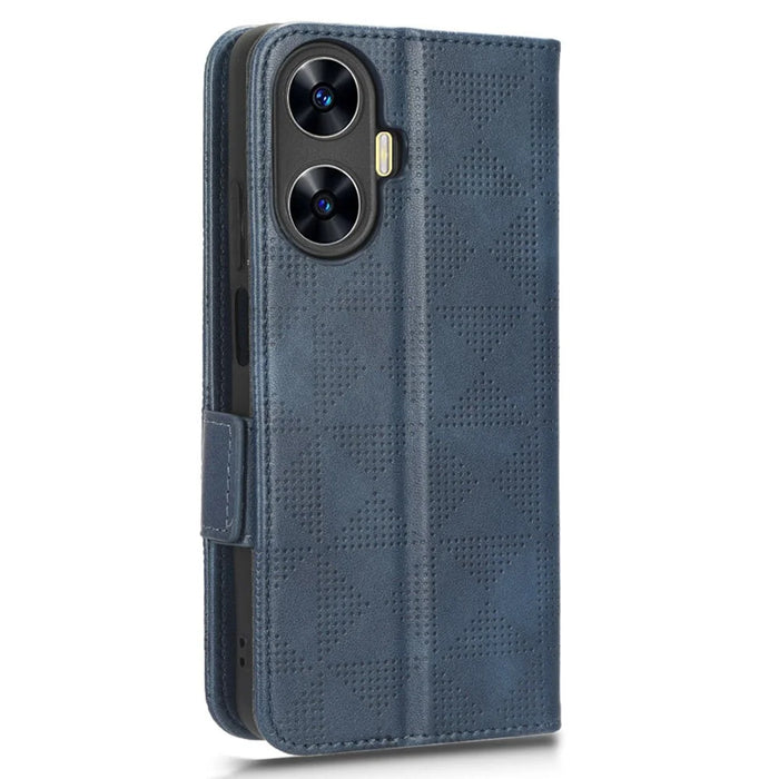 For Realme C55 4G Leather Wallet Phone Case Imprinted Triangle Flip Stand Protective Cover - Blue - 7