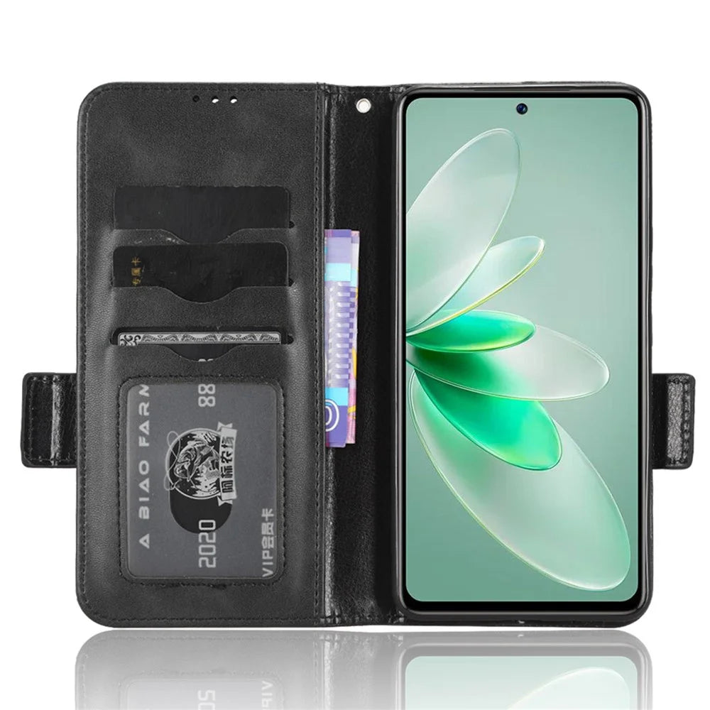 For vivo V27e 5G / S16e 5G Leather Phone Case Wallet Stand Imprinted Triangle Anti-drop Phone Cover - Black - 2