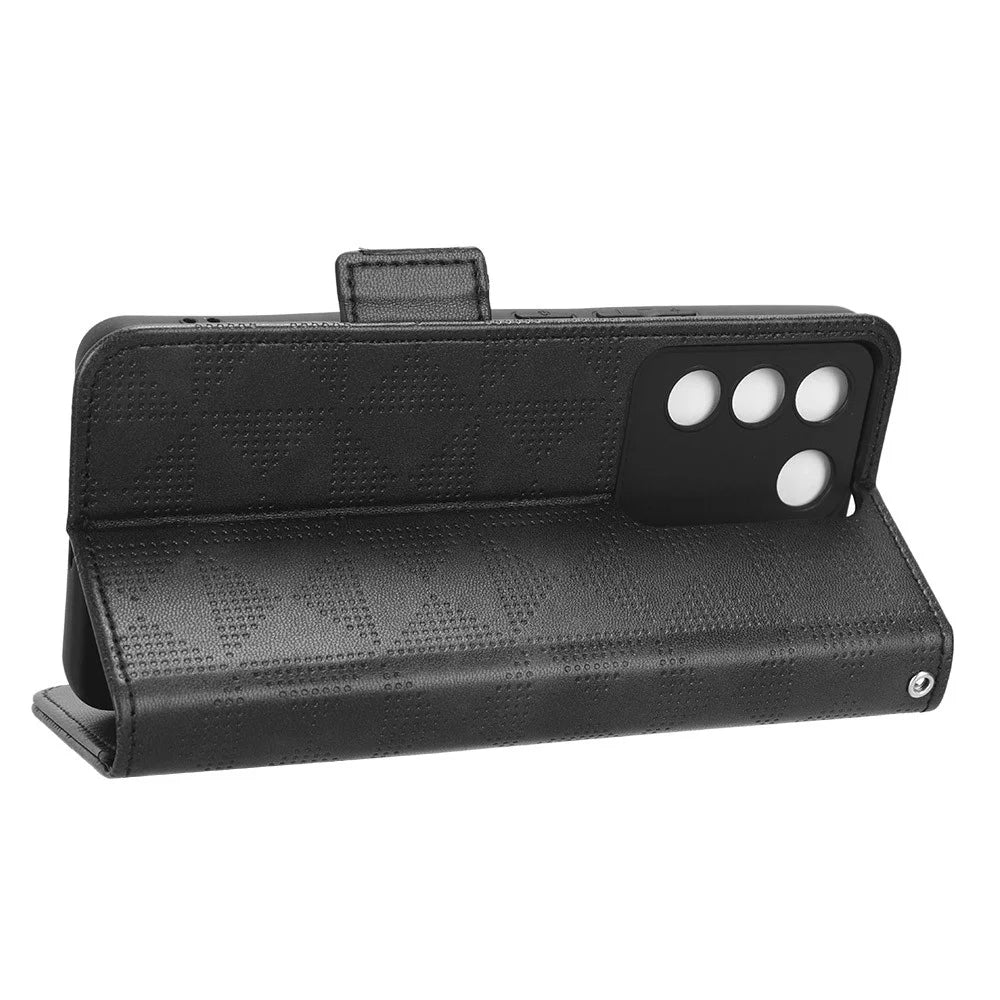 For vivo V27e 5G / S16e 5G Leather Phone Case Wallet Stand Imprinted Triangle Anti-drop Phone Cover - Black - 3