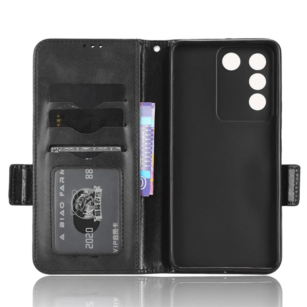 For vivo V27e 5G / S16e 5G Leather Phone Case Wallet Stand Imprinted Triangle Anti-drop Phone Cover - Black - 4