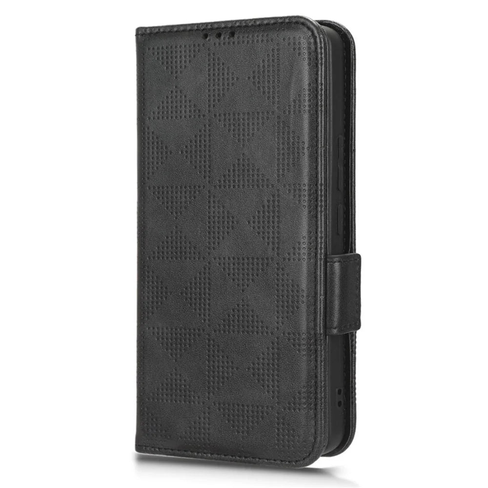 For vivo V27e 5G / S16e 5G Leather Phone Case Wallet Stand Imprinted Triangle Anti-drop Phone Cover - Black - 7