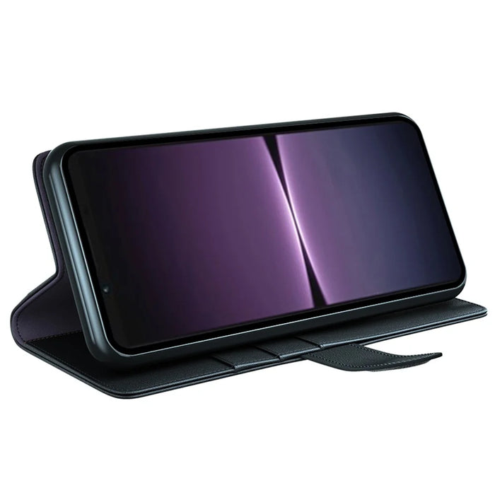 For Sony Xperia 1 V Case Genuine Split Leather Phone Cover with Wallet Stand - Black - 3