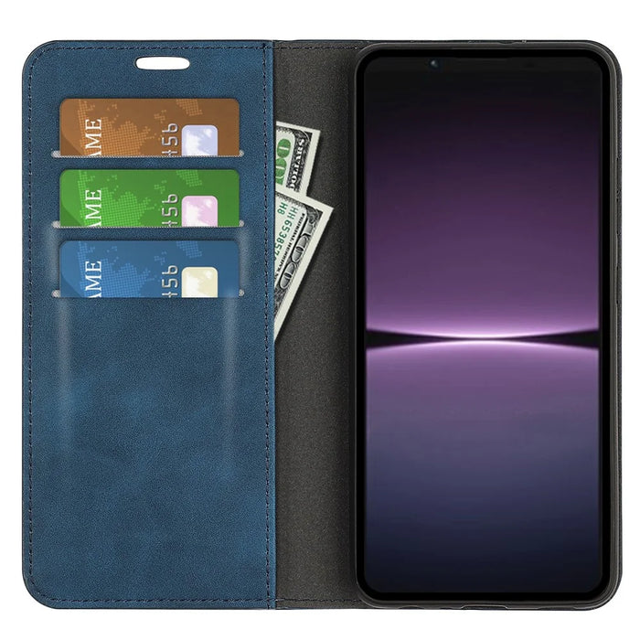 For Sony Xperia 1 V Skin-touch Leather Phone Case Stand Wallet Protective Phone Cover - Blue - 2