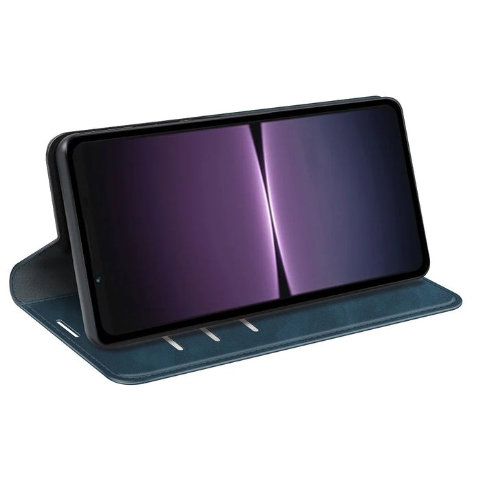 For Sony Xperia 1 V Skin-touch Leather Phone Case Stand Wallet Protective Phone Cover - Blue - 3
