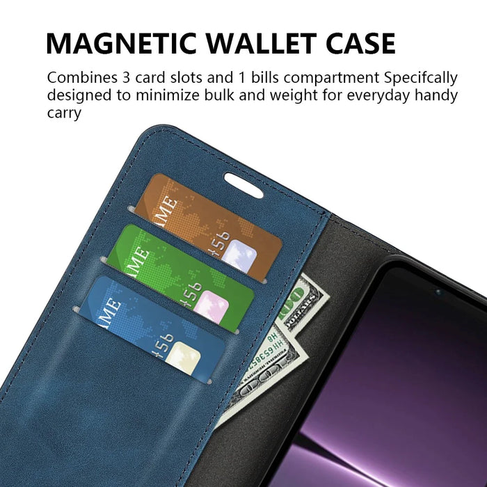 For Sony Xperia 1 V Skin-touch Leather Phone Case Stand Wallet Protective Phone Cover - Blue - 5