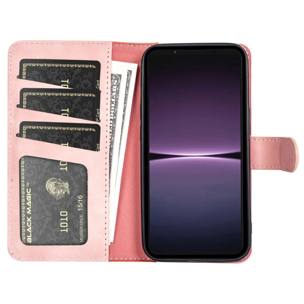 For Sony Xperia 1 V Dual Color Splicing Stand Wallet Phone Case PU Leather Cover - Pink - 2