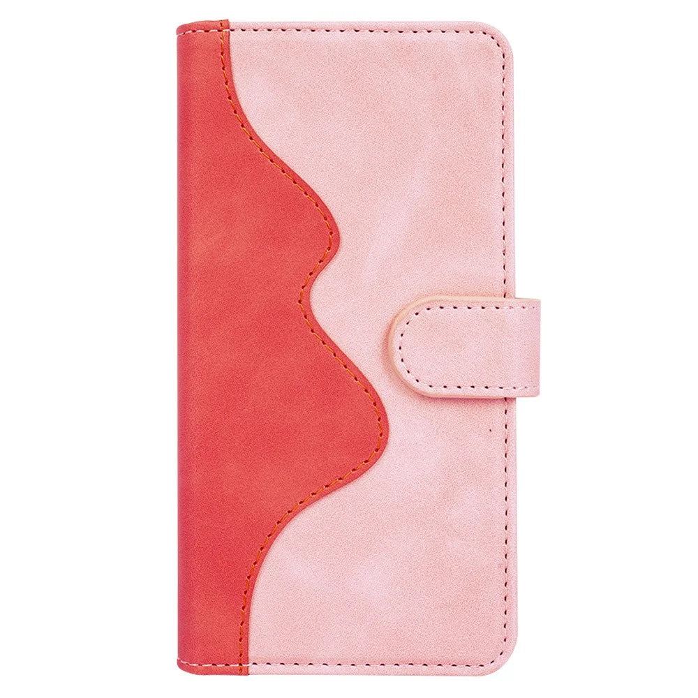 For Sony Xperia 1 V Dual Color Splicing Stand Wallet Phone Case PU Leather Cover - Pink - 6