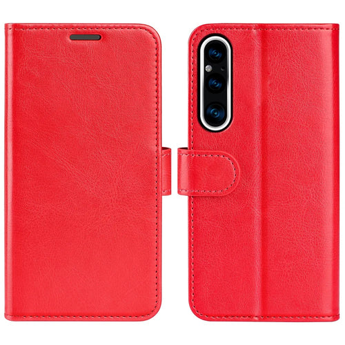 For Sony Xperia 1 V Flip Stand Wallet Phone Case Crazy Horse Texture Leather Phone Cover Shell - Red - 1