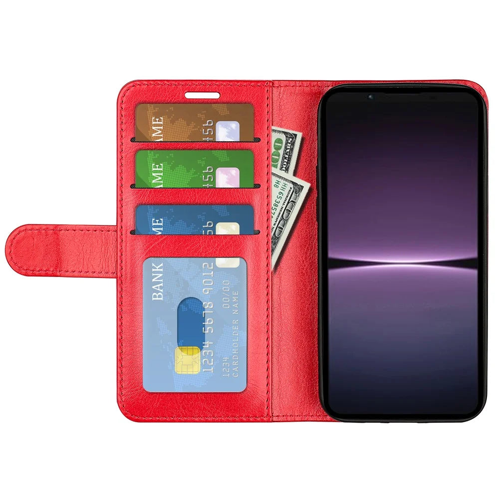 For Sony Xperia 1 V Flip Stand Wallet Phone Case Crazy Horse Texture Leather Phone Cover Shell - Red - 2