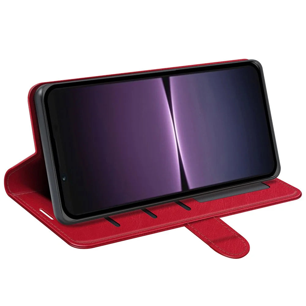 For Sony Xperia 1 V Flip Stand Wallet Phone Case Crazy Horse Texture Leather Phone Cover Shell - Red - 3