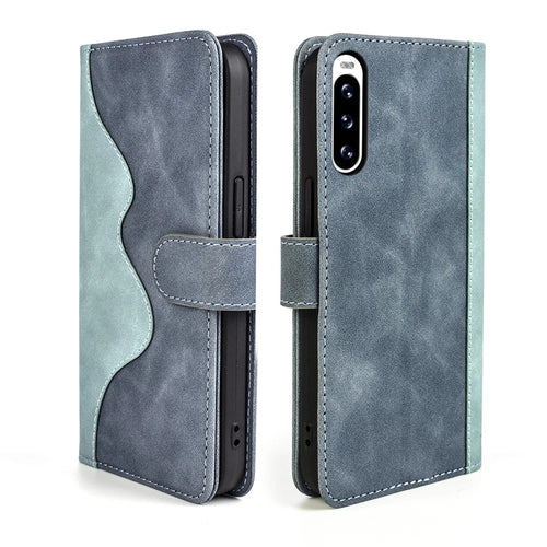 For Sony Xperia 10 V Leather Phone Stand Case Dual Color Splicing Wallet Cell Phone Cover - Blue - 1