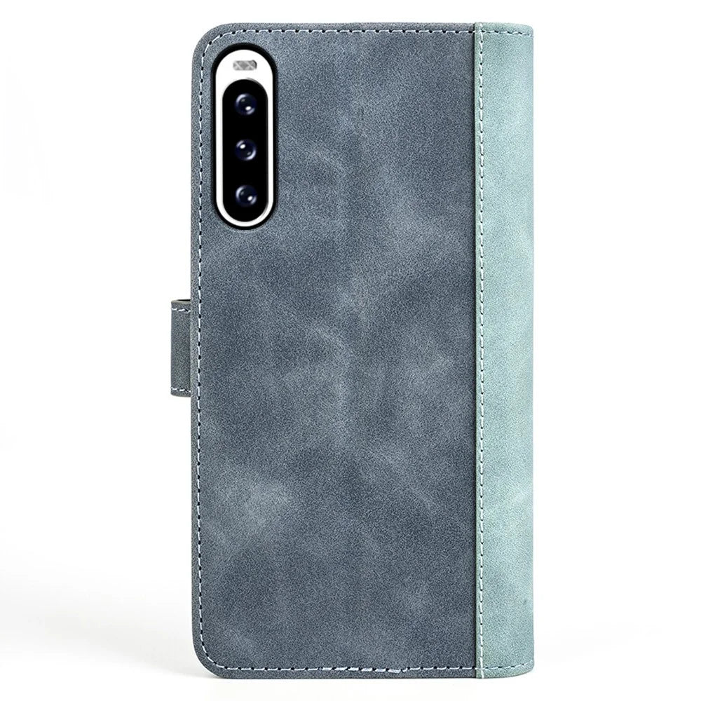 For Sony Xperia 10 V Leather Phone Stand Case Dual Color Splicing Wallet Cell Phone Cover - Blue - 7