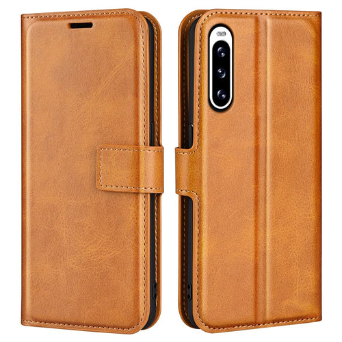 Leather Cell Phone Case For Sony Xperia 10 V , Wallet Square Magnetic Clasp Calf Texture Stand Phone Cover - Yellow - 1