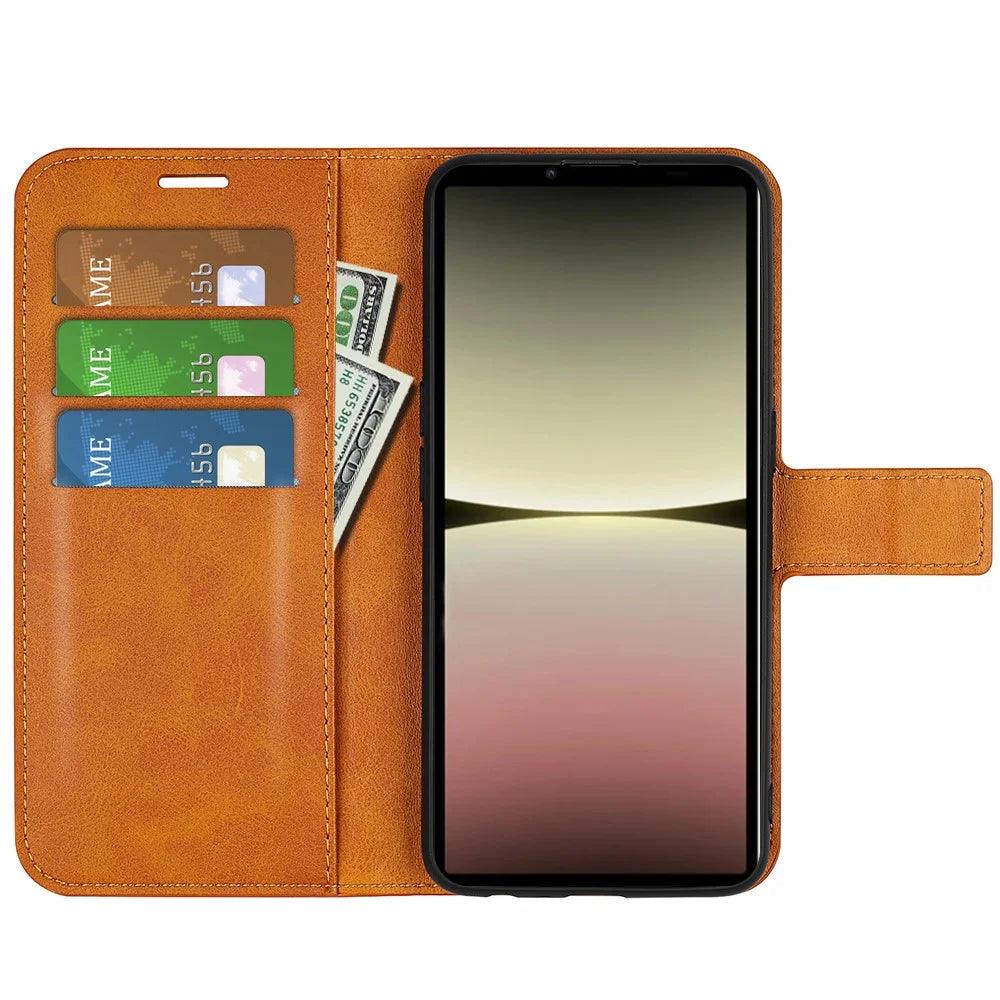 Leather Cell Phone Case For Sony Xperia 10 V , Wallet Square Magnetic Clasp Calf Texture Stand Phone Cover - Yellow - 2