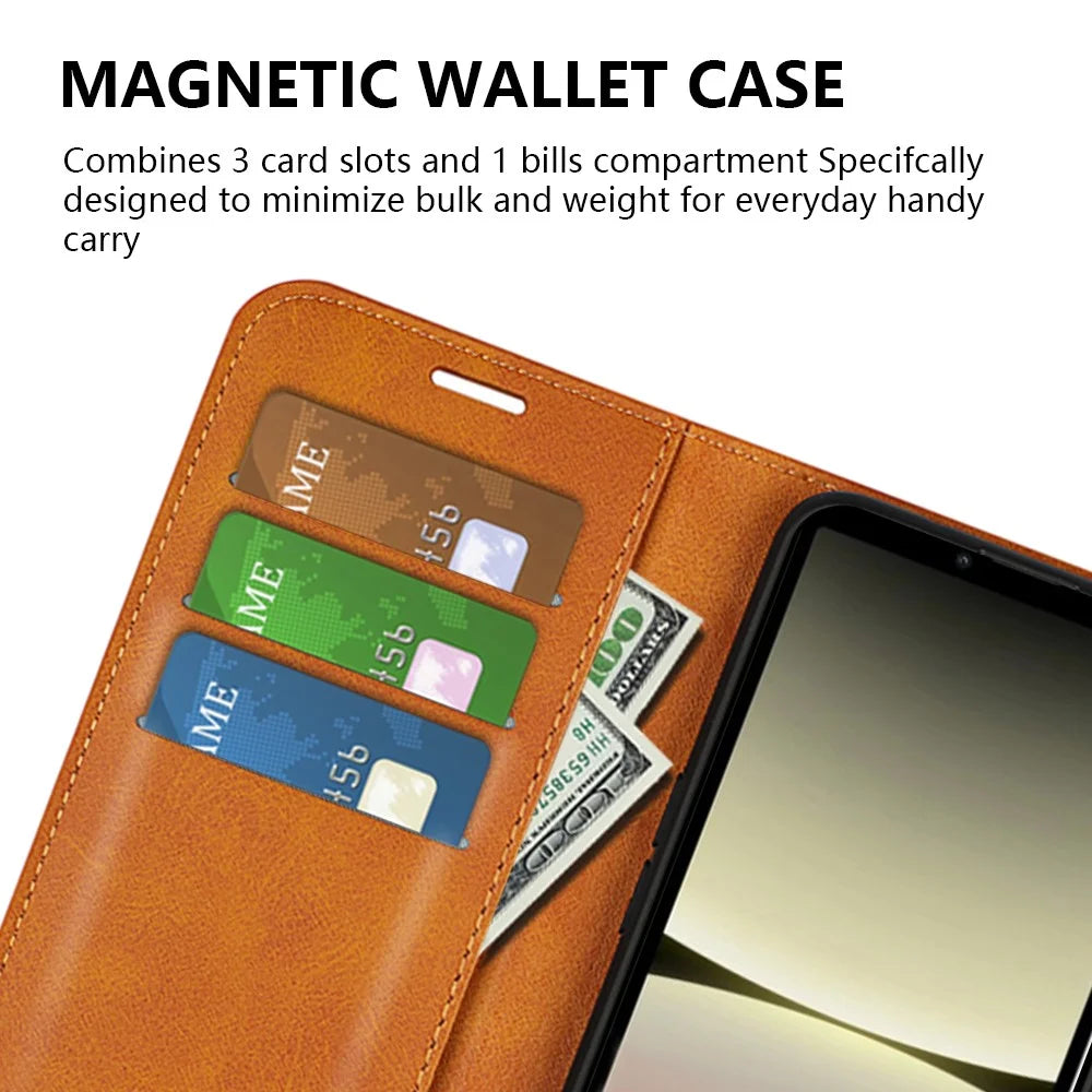 Leather Cell Phone Case For Sony Xperia 10 V , Wallet Square Magnetic Clasp Calf Texture Stand Phone Cover - Yellow - 5