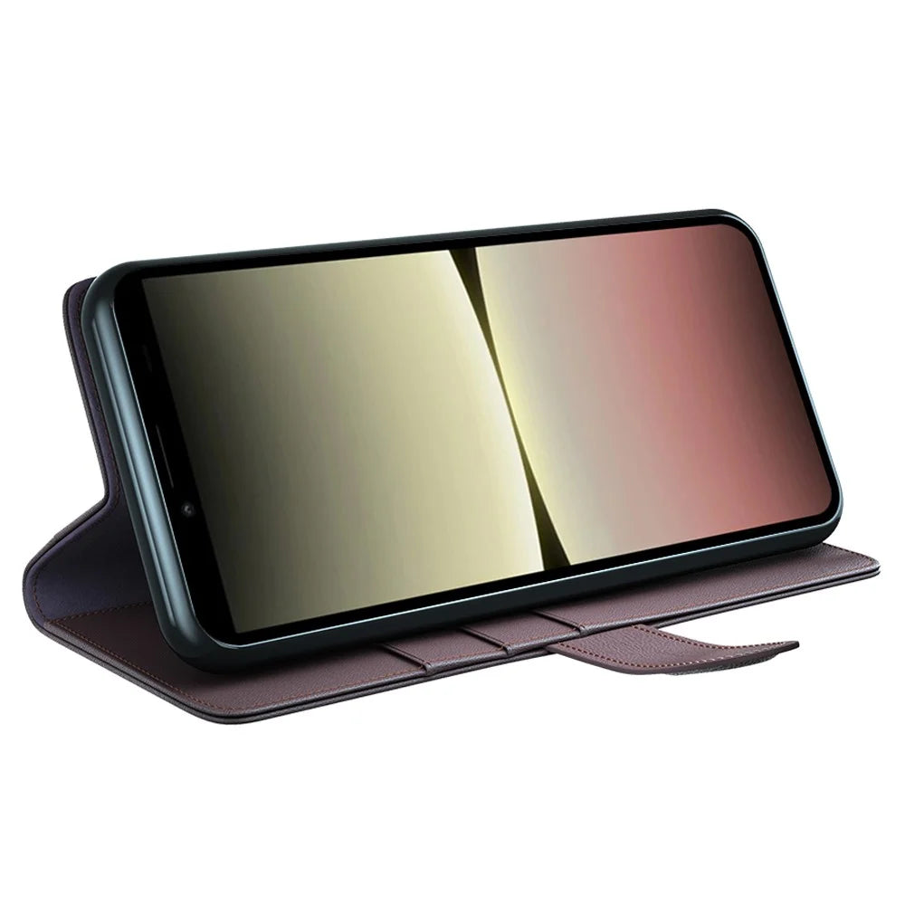 For Sony Xperia 10 V Case Genuine Split Leather Phone Cover with Wallet Stand - Brown - 3