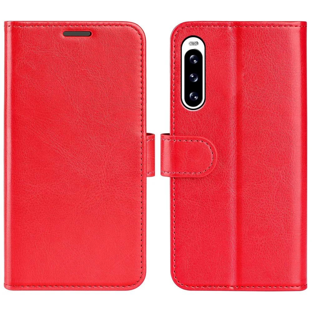 For Sony Xperia 10 V Leather Wallet Flip Cover Crazy Horse Texture Stand Phone Case with TPU Inner Shell - Red - 1