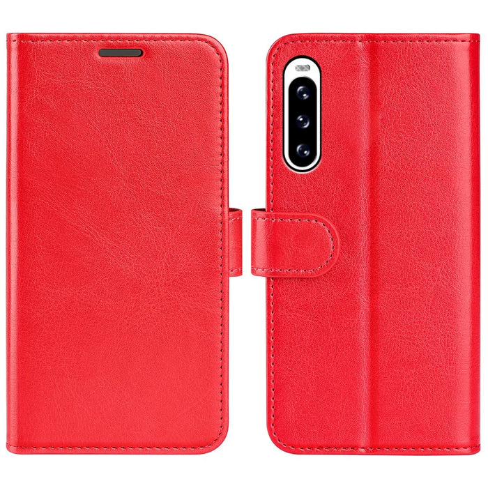 For Sony Xperia 10 V Leather Wallet Flip Cover Crazy Horse Texture Stand Phone Case with TPU Inner Shell - Red - 1