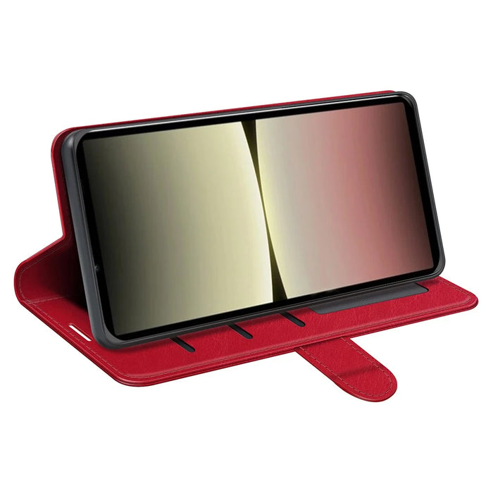 For Sony Xperia 10 V Leather Wallet Flip Cover Crazy Horse Texture Stand Phone Case with TPU Inner Shell - Red - 3