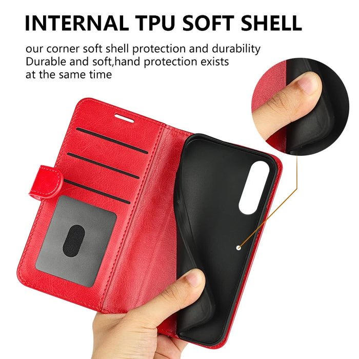 For Sony Xperia 10 V Leather Wallet Flip Cover Crazy Horse Texture Stand Phone Case with TPU Inner Shell - Red - 6