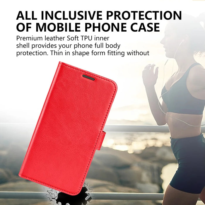 For Sony Xperia 10 V Leather Wallet Flip Cover Crazy Horse Texture Stand Phone Case with TPU Inner Shell - Red - 7
