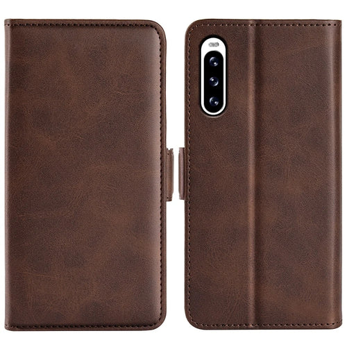 For Sony Xperia 10 V Leather Phone Stand Case Calf Texture Cell Phone Wallet Cover - Brown - 1
