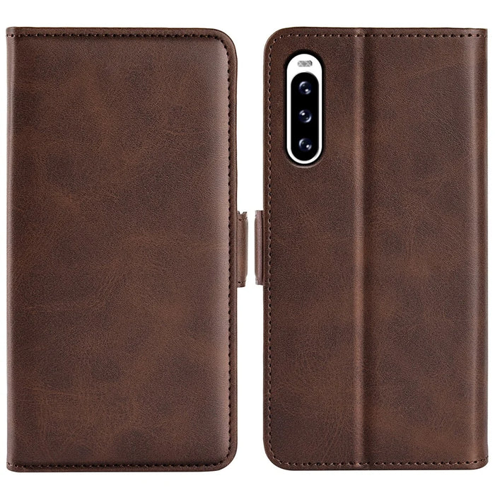 For Sony Xperia 10 V Leather Phone Stand Case Calf Texture Cell Phone Wallet Cover - Brown - 1