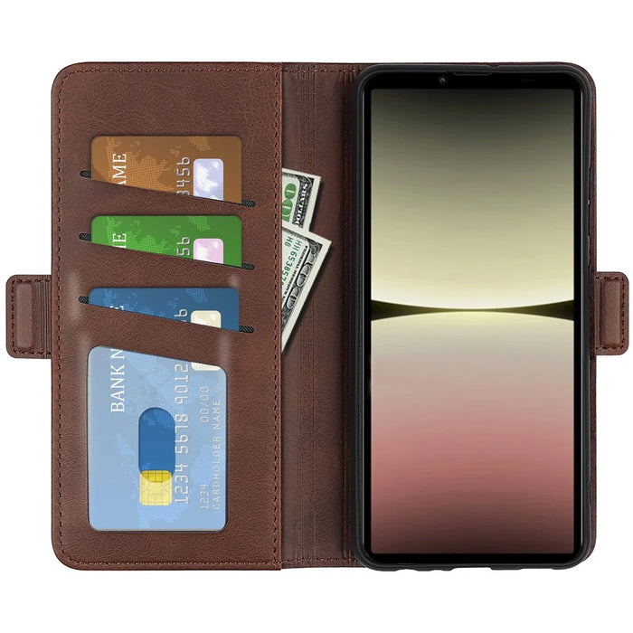 For Sony Xperia 10 V Leather Phone Stand Case Calf Texture Cell Phone Wallet Cover - Brown - 2