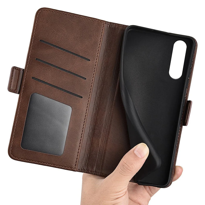 For Sony Xperia 10 V Leather Phone Stand Case Calf Texture Cell Phone Wallet Cover - Brown - 4