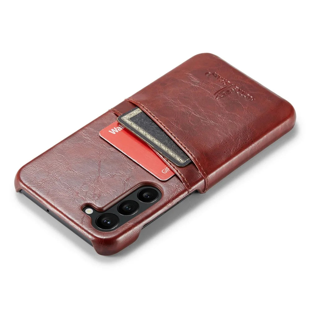 FIERRE SHANN For Samsung Galaxy S23 Phone Protective Cover Card Slots Oil Wax PU Leather+PC Phone Case - Brown - 4