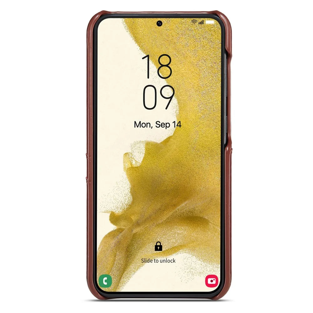 FIERRE SHANN For Samsung Galaxy S23 Phone Protective Cover Card Slots Oil Wax PU Leather+PC Phone Case - Brown - 5
