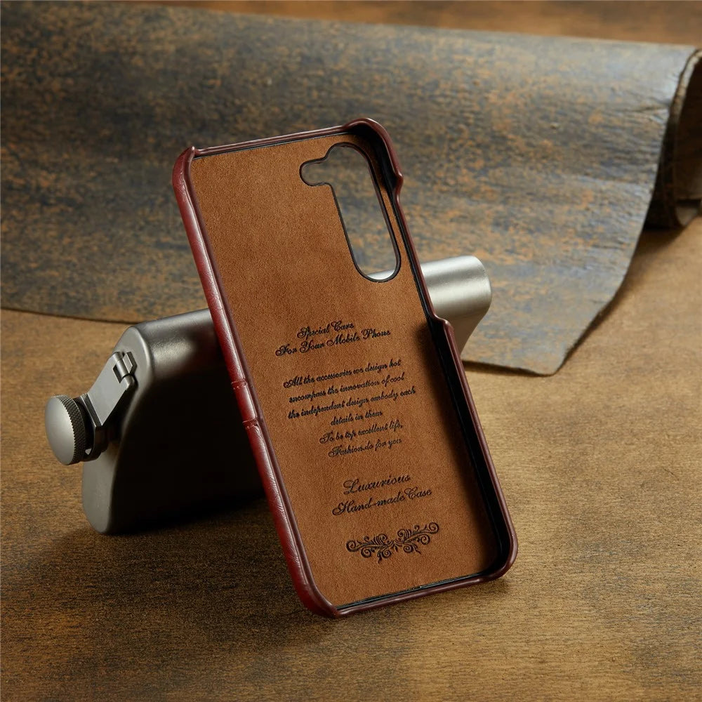 FIERRE SHANN For Samsung Galaxy S23 Phone Protective Cover Card Slots Oil Wax PU Leather+PC Phone Case - Brown - 7