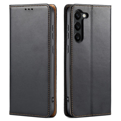 FIERRE SHANN for Samsung Galaxy S23+ Stand Wallet Phone Case PU Leather Smartphone Cover - Black - 1