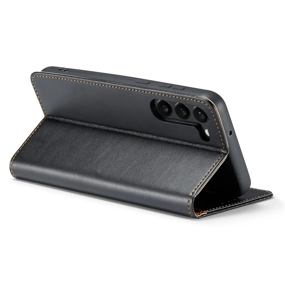 FIERRE SHANN for Samsung Galaxy S23+ Stand Wallet Phone Case PU Leather Smartphone Cover - Black - 4