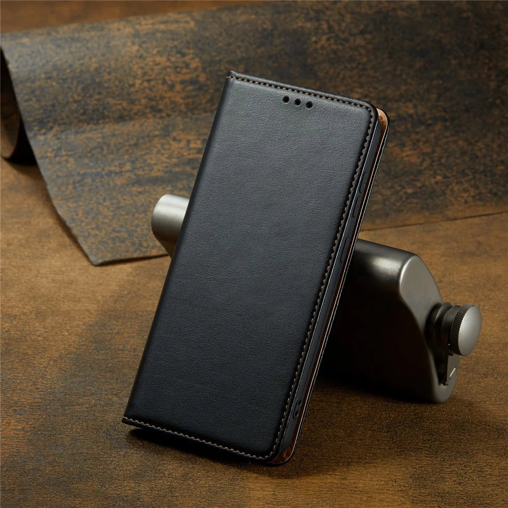 FIERRE SHANN for Samsung Galaxy S23+ Stand Wallet Phone Case PU Leather Smartphone Cover - Black - 7