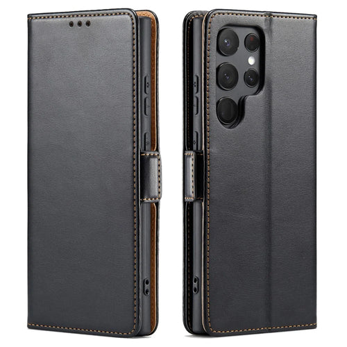 FIERRE SHANN for Samsung Galaxy S23 Ultra Cell Phone Stand Case PU Leather Wallet Phone Cover - Black - 1