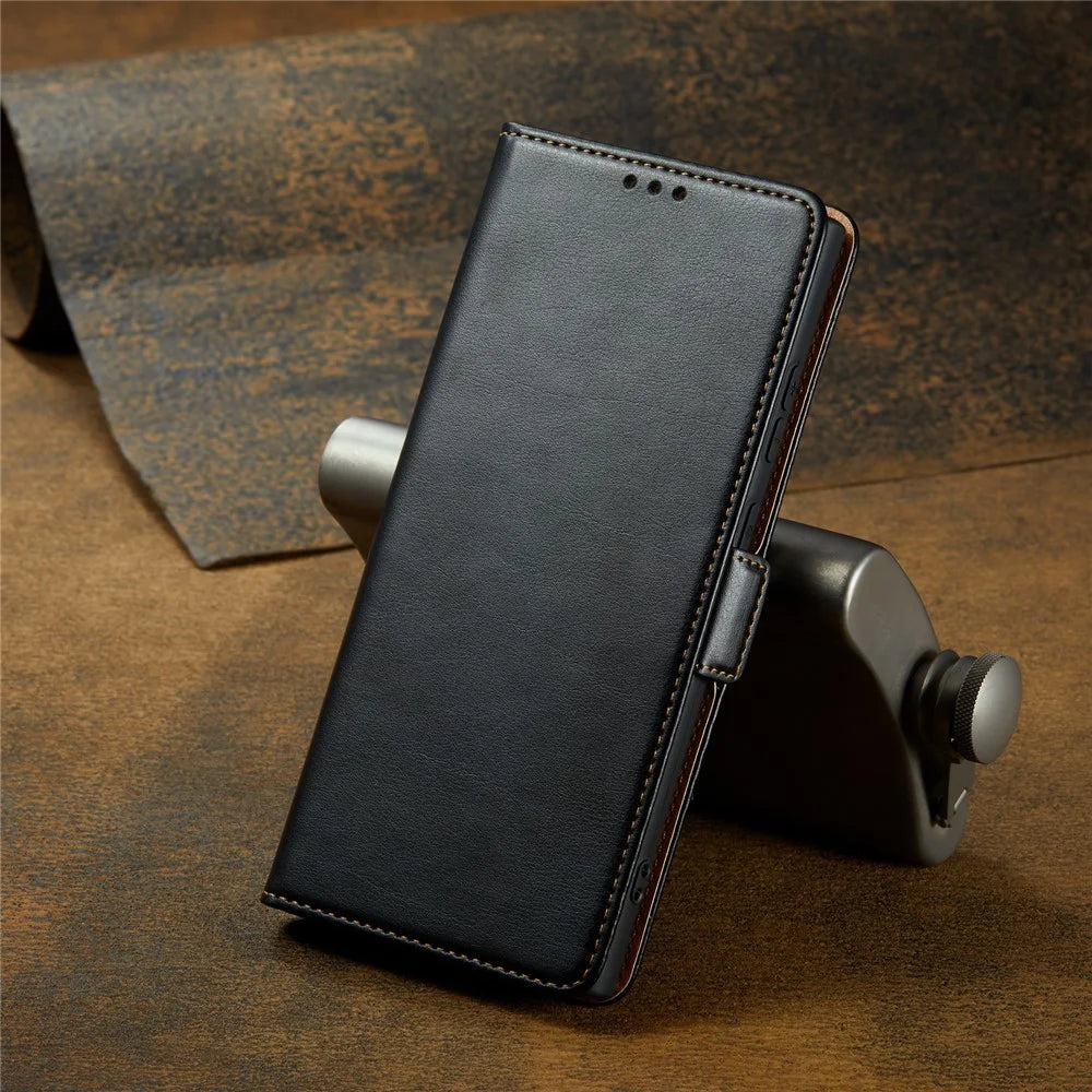 FIERRE SHANN for Samsung Galaxy S23 Ultra Cell Phone Stand Case PU Leather Wallet Phone Cover - Black - 6