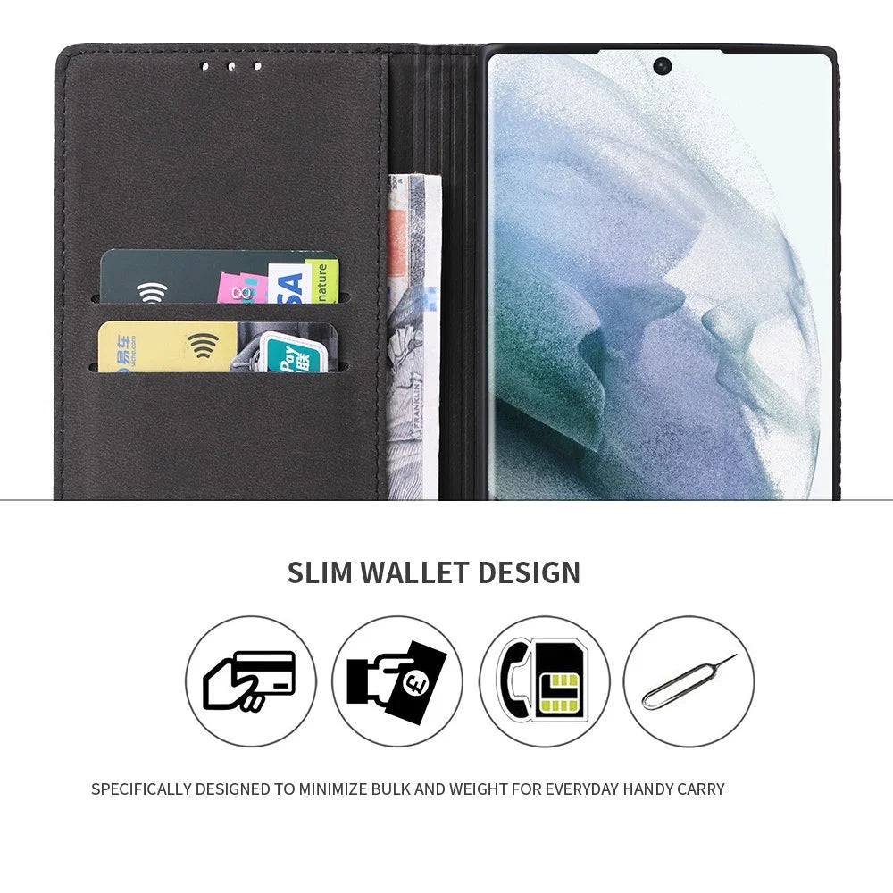 FIERRE SHANN for Samsung Galaxy S23 Ultra Wallet Stand Phone Case Crocodile Texture Genuine Cow Leather Phone Cover - Black - 3