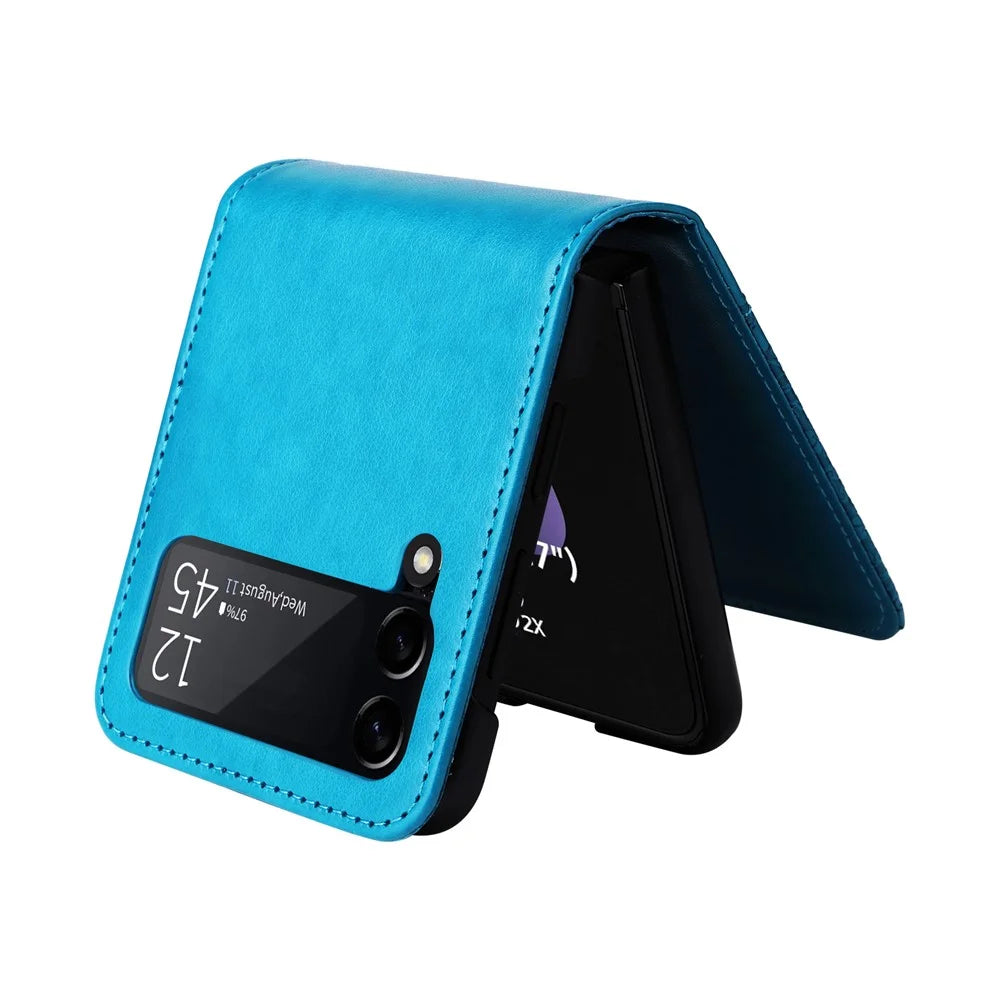 For Samsung Galaxy Z Flip3 5G Leather Phone Case Card Slot Sunflower Imprinted Phone Cover - Blue - 4
