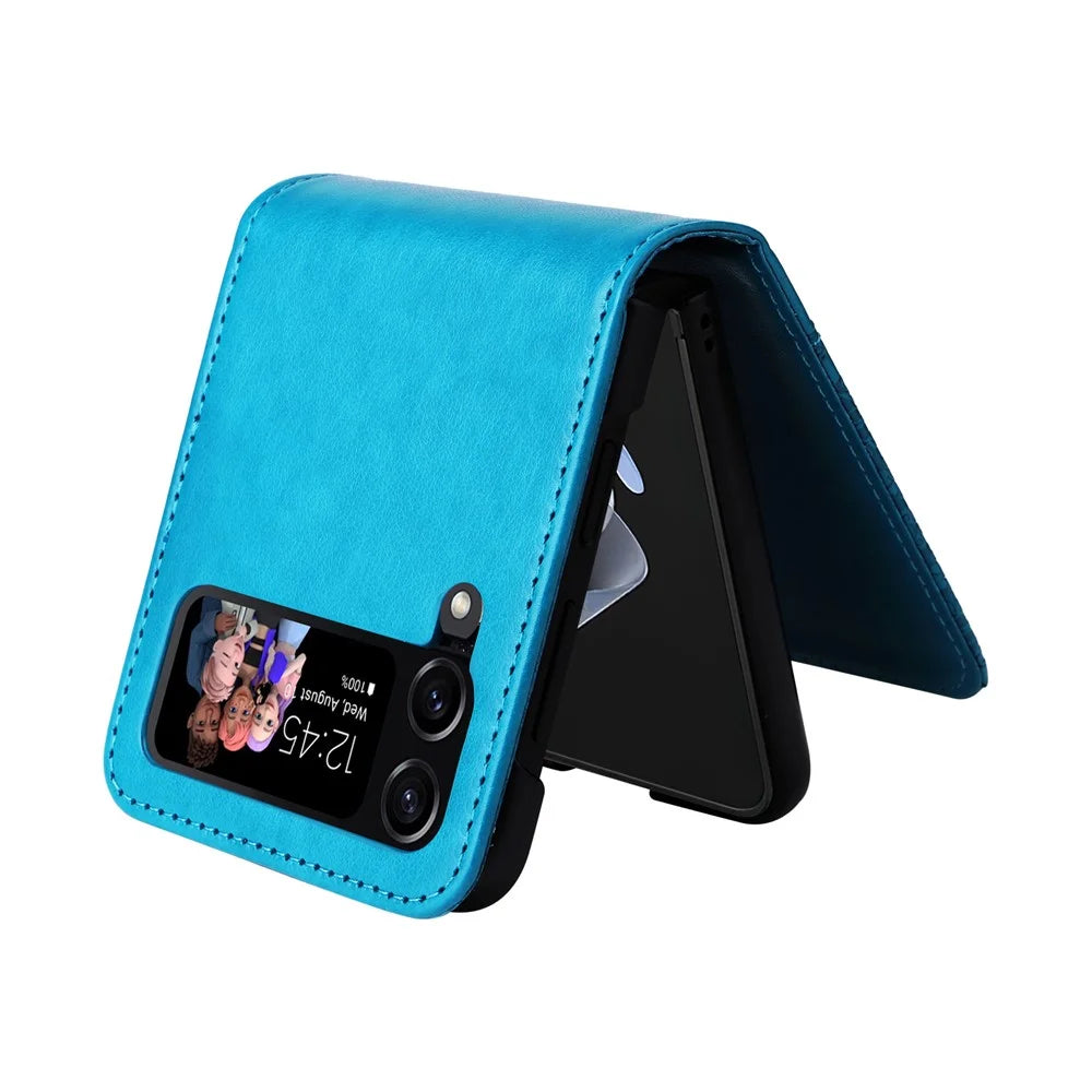 For Samsung Galaxy Z Flip4 5G Folding Phone Leather Case Sunflower Imprinted Phone Cover with Card Holder - Blue - 4