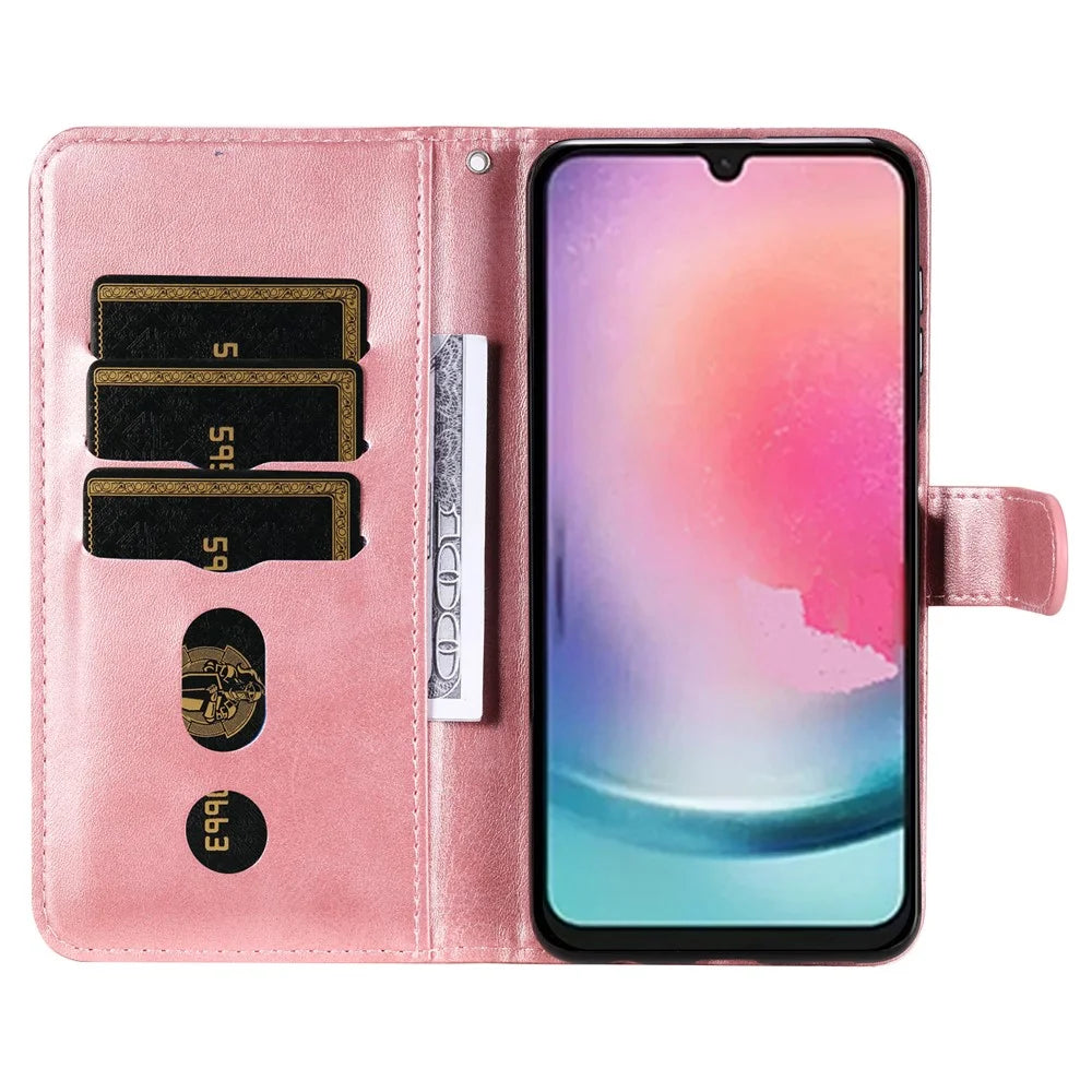 For Samsung Galaxy A24 4G (162.1 x 77.6 x 8.3mm) Zipper Pocket Phone Stand Case Calf Texture Leather Wallet Phone Cover - Pink - 2
