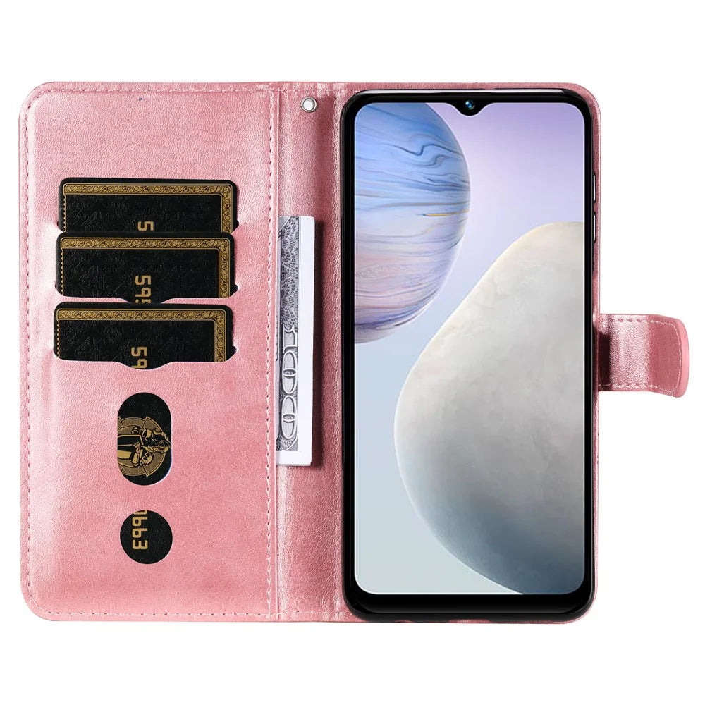 For vivo Y02 4G Calf Texture Zipper Pocket Phone Case Drop-proof Leather Wallet Stand Cover - Pink - 2