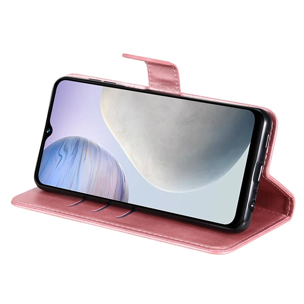 For vivo Y02 4G Calf Texture Zipper Pocket Phone Case Drop-proof Leather Wallet Stand Cover - Pink - 3