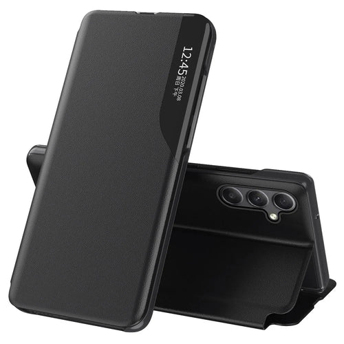 For Samsung Galaxy A34 5G Case View Window PU Leather Stand Cover - Black - 1
