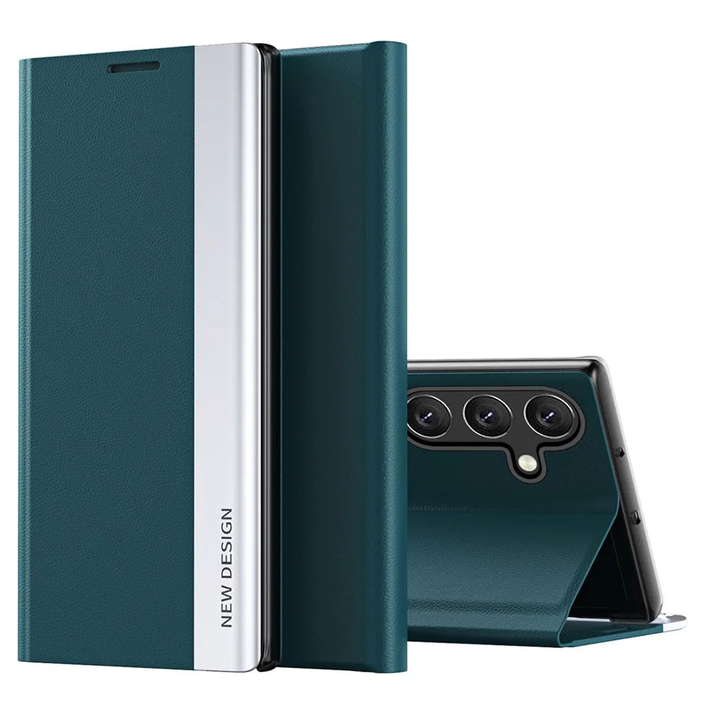 For Samsung Galaxy A34 5G Electroplating Phone Case PU Leather Flip Stand Phone Cover - Green - 1