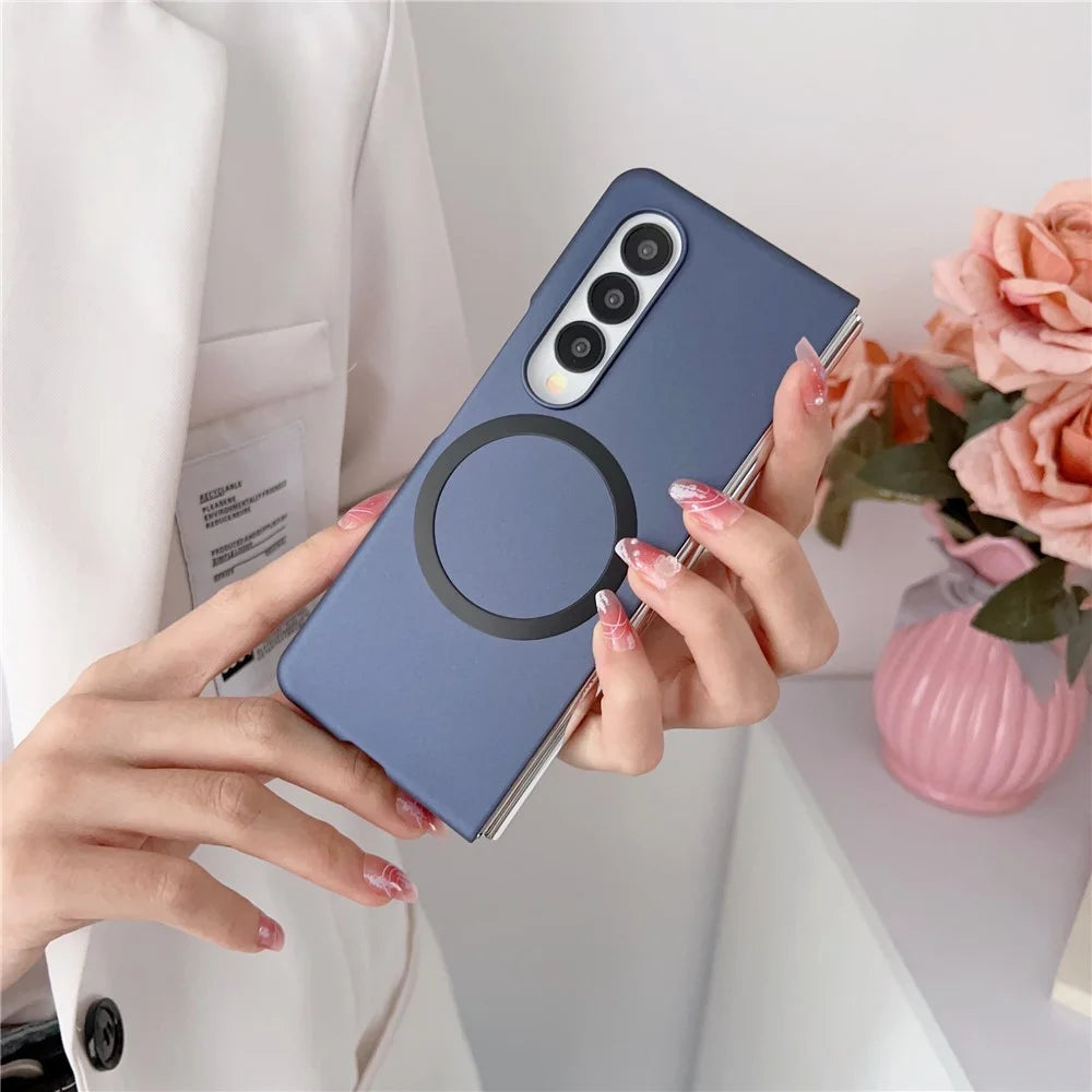 For Samsung Galaxy Z Fold4 5G Phone Cover Skin-touch Hard PC Case Magnetic Case - Sapphire - 5