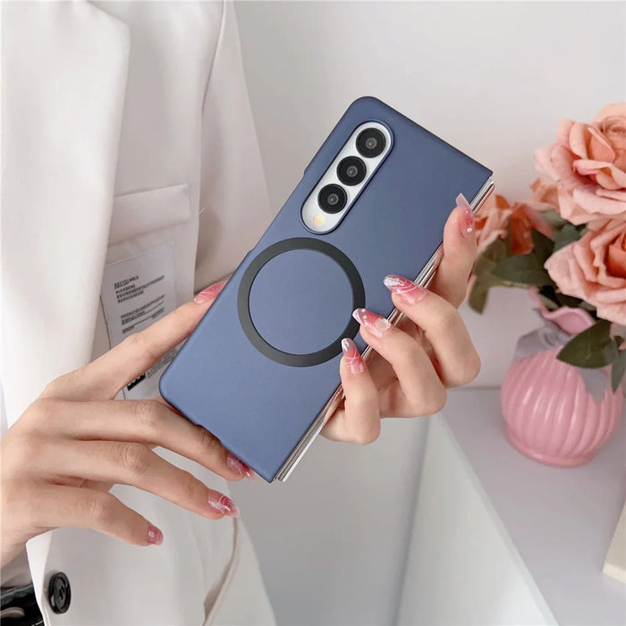 For Samsung Galaxy Z Fold3 5G Skin-touch Phone Cover Hard PC Magnetic Case - Sapphire - 5