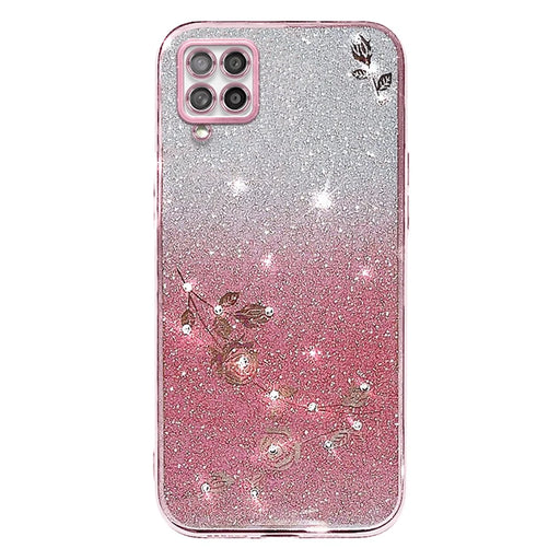 KADEM For Samsung Galaxy A42 5G / M42 5G Gradient Glitter Powder TPU Cover Rhinestone Decor Flower Pattern Anti-drop Protective Case - Rose Gold - 1