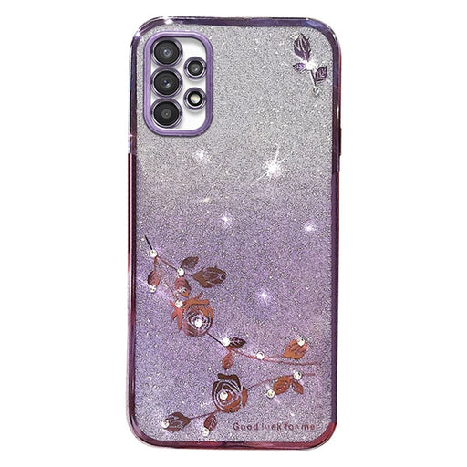 KADEM Slim-Fit Phone Case with Rhinestone Decor for Samsung Galaxy A33 5G , Gradient Glitter Powder Flower TPU Cover - Purple - 1