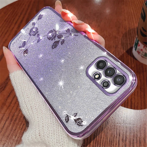 KADEM Slim-Fit Phone Case with Rhinestone Decor for Samsung Galaxy A33 5G , Gradient Glitter Powder Flower TPU Cover - Purple - 2